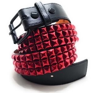 London UK Handmade Candy Apple Red Pyramid Studded Stitched Belt Sizes S M L XL